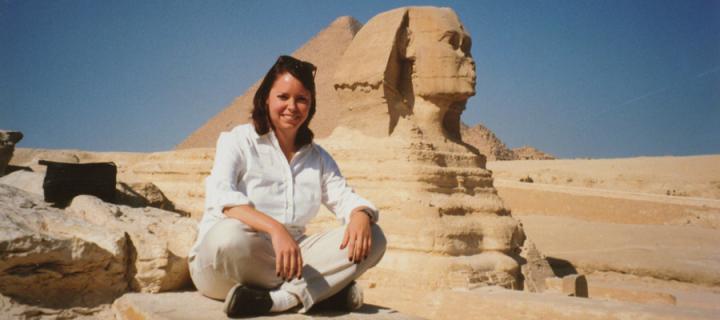Stasha Healy with a Sphinx in the background