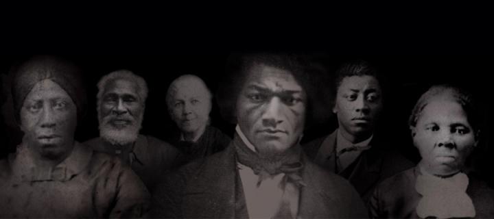 Montage photo of Anna Murray Douglass, Josiah Henson, Harriet Ann Jacobs, Frederick Douglass, Frederick Douglass Jr, and Harriet Tubman