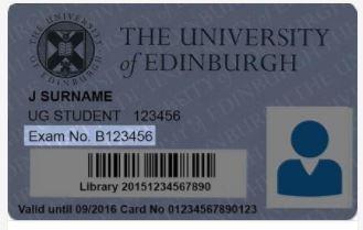 Image of student card showing exam number