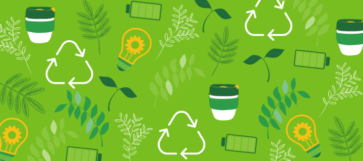 A pattern of icons related to recycling and green energy
