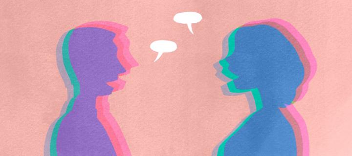 graphic of two people talking