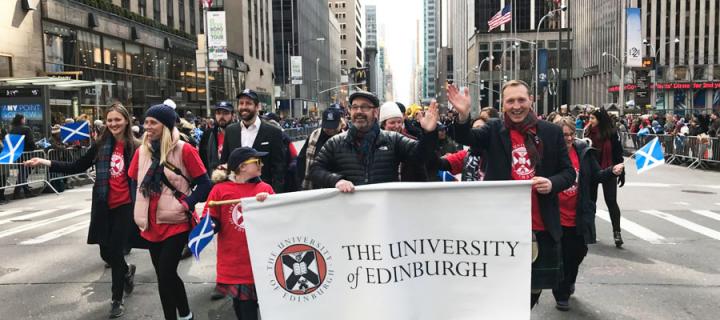 Alumni march in the New York Tartan Day Parade April 2018