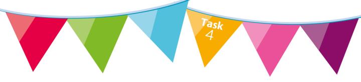 Image of colourful bunting with Task 4 written on the yellow flag.