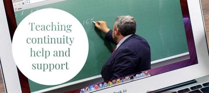 Teaching continuity help and support (laptop showing the image of someone writing on chalkboard)