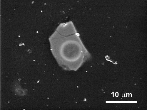 Secondary electron image of a micron crypto-tephra grain