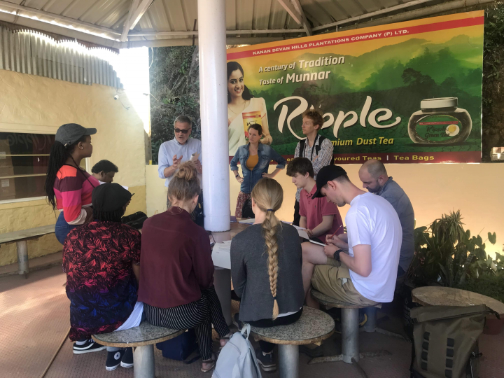 Group of students learning about tea