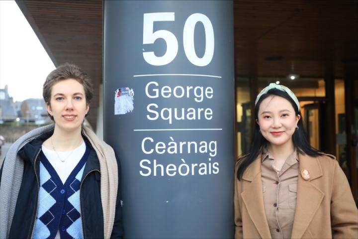 Niamh and Yvonne outside 50 George Square