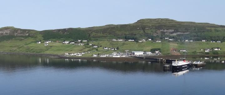 Uig Harbour with ships and ferry boat