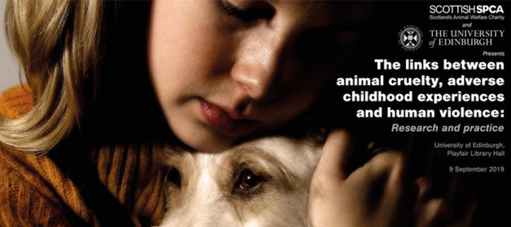 Image of girl holding a dog with details of animal cruelty conference