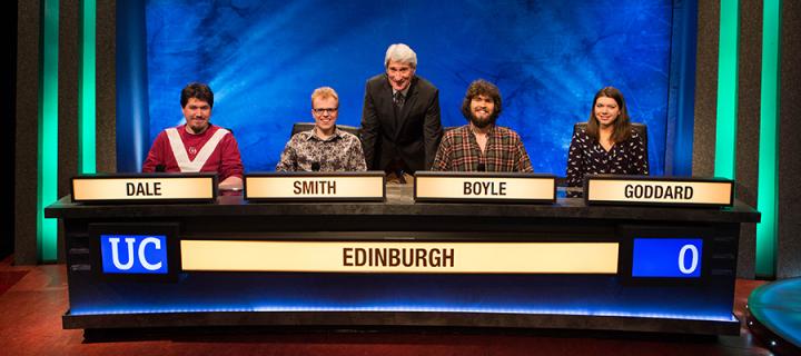 Edinburgh's University Challenge team on the set