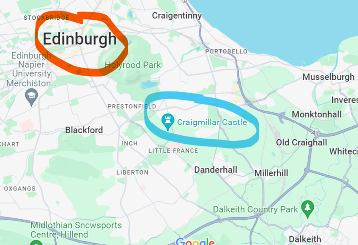 Map showing Craigmillar's proximity to Edinburgh's city centre