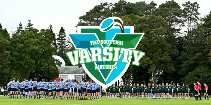 Male rugby players from Edinburgh and St Andrews line up for action. 