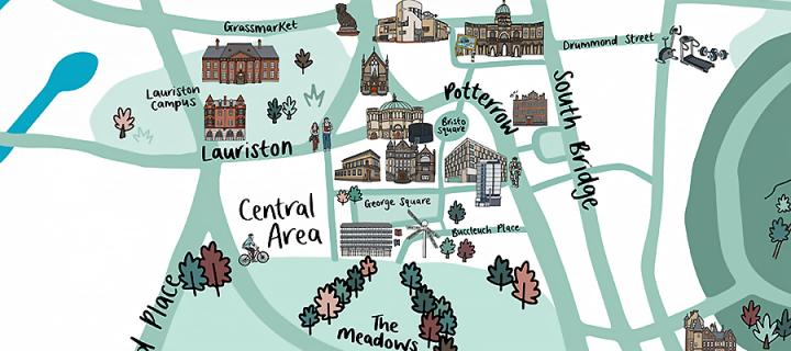 Illustrated map of Edinburgh from Virtual Visit platform