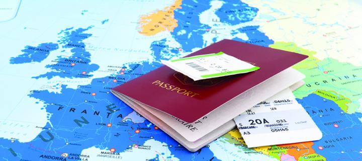 Passport on a map of Europe