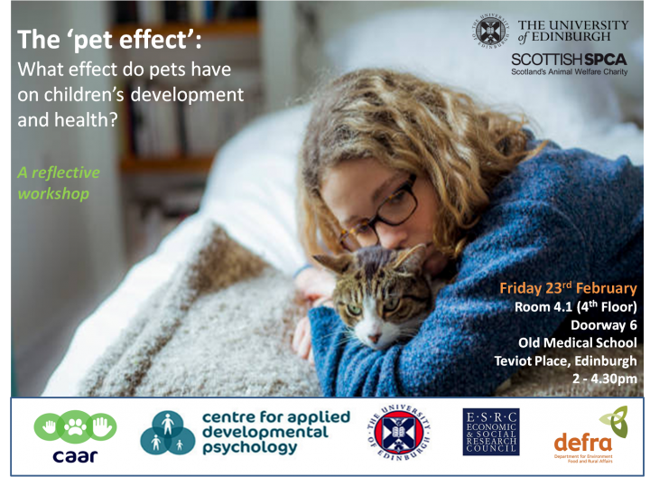 Flyer for Workshop 1 with details of the venue and time and photo of a girl cuddling a cat