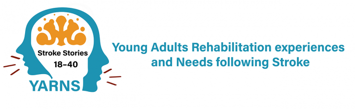 Banner (short) logo for the Young Adults Rehabilitation experiences and Needs following Stroke (YARNS) project