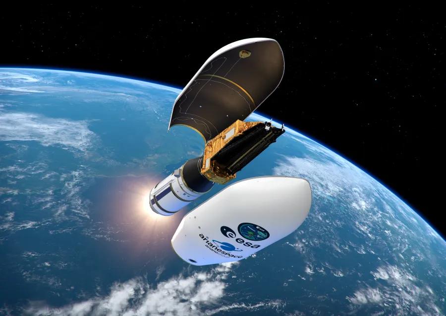 Biomass satellite in space- revealing pillars. Credit: European Space Agency