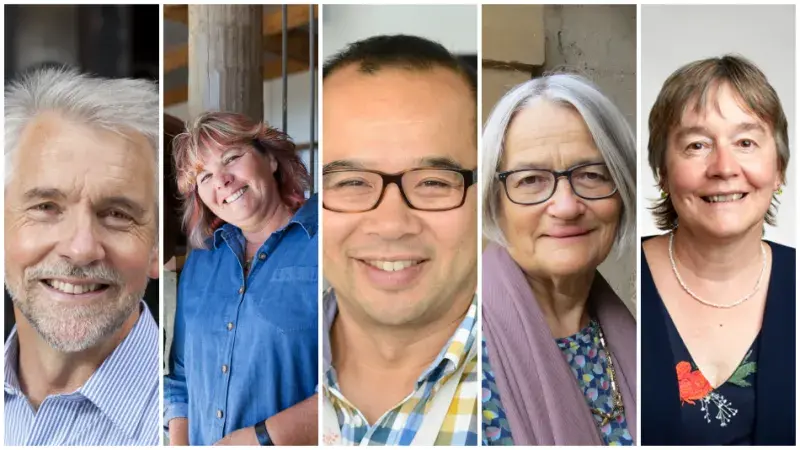 Headshots of five academics