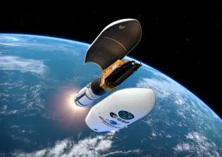 Biomass satellite in space- revealing pillars. Credit: European Space Agency