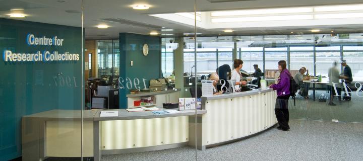 Front desk of the Centre for Research Collections at the Main Library.