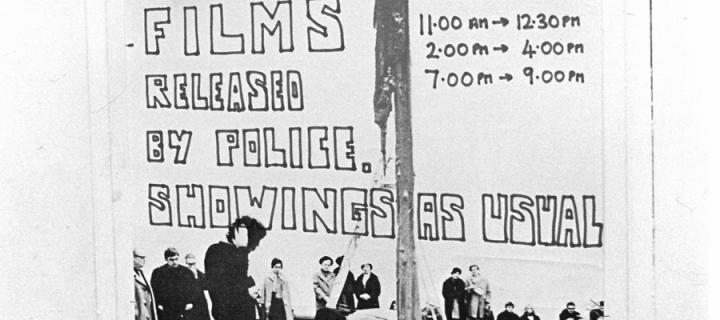 This repurposed poster was used in August-September 1970 to promote the resumption of screenings after the police had confiscate