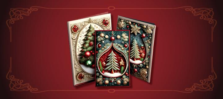 Image of christmas cards on red background