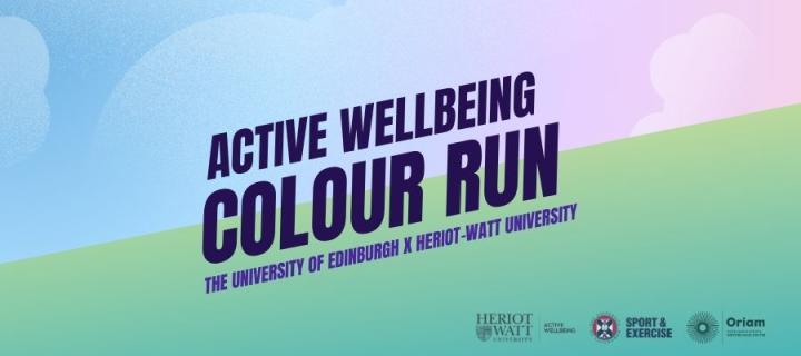 Active wellbeing colour run in text on a multi-colour pastel background