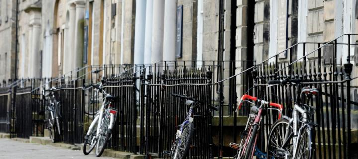 Bicycles parked on Buccleuch Place in Edinburgh