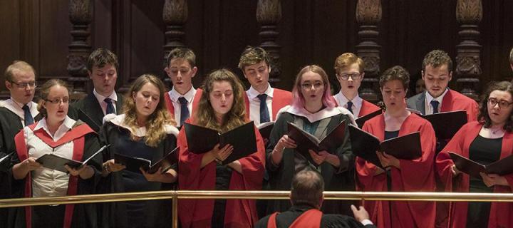 Students singing at the McEwan Hall carol service