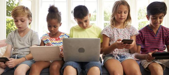 Children using various online devices