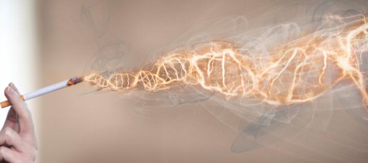 DNA helix manifesting from cigarette smoke