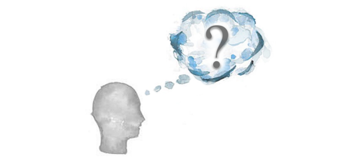 Silhouette of a person's head with a question mark inside the thought cloud coming from their head