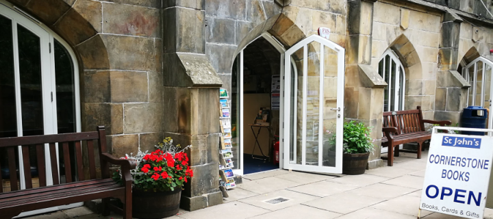 Colour photo of the outside of Cornerstones Bookshop