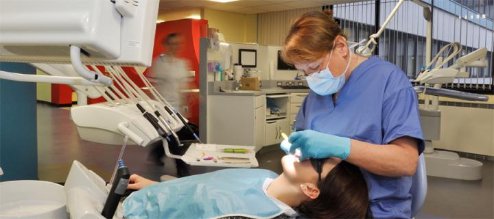 Dentist at work on patient