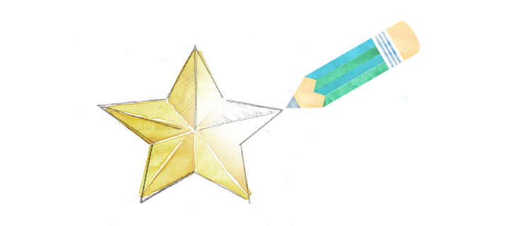 A pencil drawing a shining golden star