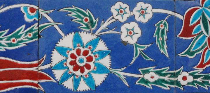 Flowers on blue tiles