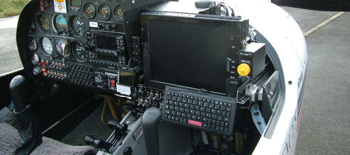 A front science panel in an ECO-Dimona aircraft cockpit