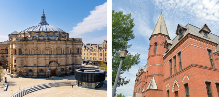 Images of McEwen Hall and Cornell University side by side