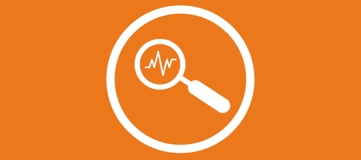 Orange background with circle and magnifying glass icon