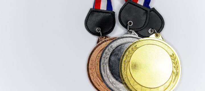 3 medals of gold, silver and bronze on a white background