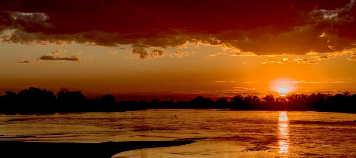 Sunset over a lake in Zambia