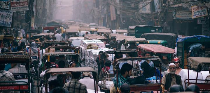 Asian street traffic pollution