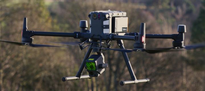 Image of the DJI M300 RTK drone in flight