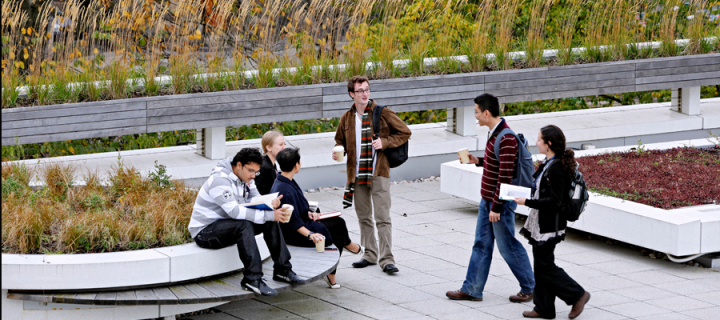 The Informatics Forum  Students relax in the roof garden. [Paul Dodds]