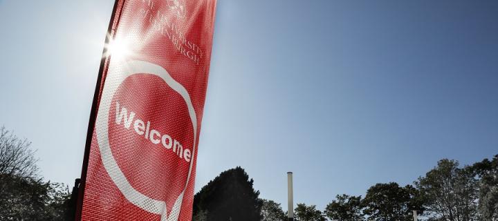 A red banner saying welcome.