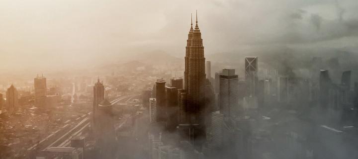 Skyline of Kuala Lumpur, Malaysia, in pollution cloud