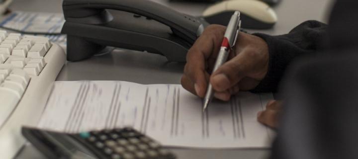  Student completing a form.