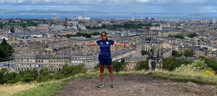 Lakshya Jain pictured with Edinburgh in the background