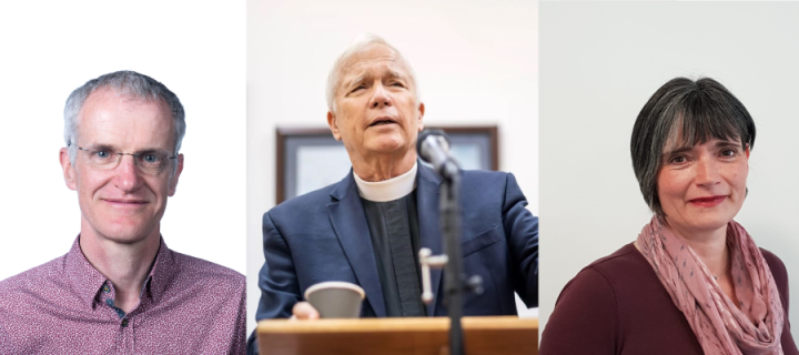 Colour headshots left to right: Rev Dr Neil Dougall, Rev Professor Will Willimon, Rev Sheila Mitchell