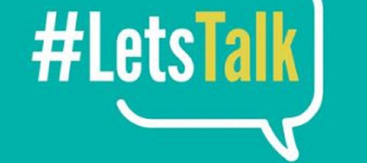 Let's Talk Podcast Image: green background with a white speech bubble in the speech bubble the text #LetsTalk.